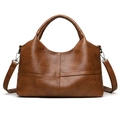 Brown soft PU leather handbag with vintage texture and cross stitching design - Brown