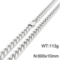 Polished silver stainless steel Cuban chain necklace, 600x10mm size, with lobster clasp - 10mm / Steel