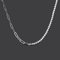 Silver paperclip and tennis chain necklace with sparkling zircon stones inlay - Platinum Plated Necklace