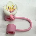 Pink and white flower silicone straw topper with petal details for Stanley cups - Style 3