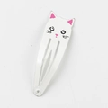 Cute white cat BB hair clip with pink ears and metal painted finish for children - White Cat