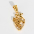 Détail du pendentif cœur anatomique ajouré en acier inoxydable plaqué or - U04-Cœur Creux / Or