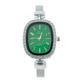Elegant women quartz watch with oval green dial and silver stainless steel mesh strap - Green