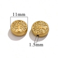 Golden stainless steel beads with Tree of Life engraving, 11mm outer diameter, 1.5mm hole - Tree Gold