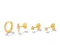 Four-piece gold plated S925 silver earring set with crystals and lightning bolt stud - Gold Lightning Zircon 4-Piece Earring Set (#76)
