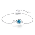 S925 sterling silver bracelet with infinity symbol and a round blue gemstone - Platinum Plated Aquamarine Infinity Bracelet 1.97g