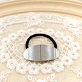 Minimalist black elastic hair tie with silver brushed oval metal charm decoration - Silver Ellipse Brushed