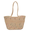 Creamy white woven tote bag with colorful polka dots and 3D wavy texture details - Large / Beige Colorful Dots