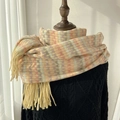 Rainbow plaid scarf with pastel tassels and thick cashmere-feel fabric for winter - Beige