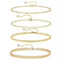 Golden titanium steel bracelet set featuring paperclip, cuban and snake chain designs - Gold Bead Paperclip Snake 4-Piece Set