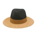 Elegante cappello di paglia bicolore con corona nera e tesa marrone per l'estate - Taglia unica / Nero & Beige