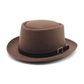 Classic brown felt fedora hat with black leather band and silver buckle for men and women - M (56-58cm) / Brown