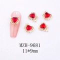 Detail of red heart nail charm with gold base and star accents for DIY manicure - Cross Star Heart Nail Art Charm (9681)