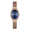 Elegant rose gold oval quartz watch with a sunray blue dial and Milanese mesh band - Rose Gold Case Blue Dial Mesh Strap