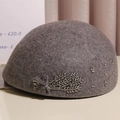 Detail of grey wool beret featuring elegant handcrafted rhinestone wheat ear embroidery - M (56-58cm) / Marl Grey
