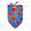 Vue détaillée d'un bandana bleu pour chien avec un motif de pastèques coloré et vif - S / Pastèque sur Fond Bleu