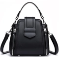 Elegant black woven texture women's handbag with silver hardware and shoulder strap - Black