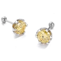 Classic round cut yellow zircon stud earrings with silver six-prong setting and ball screw back - 0.3 Carat (4mm) / Gold