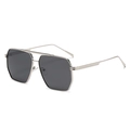 Polarized double bridge aviator sunglasses with silver metal frames and dark lenses - Silver Frame Black Grey Lens