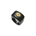 Square black resin ring with a gold circular inlay and black gemstone center - Gold Black