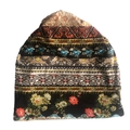 Detail of bohemian knit slouchy beanie with colorful ethnic geometric patterns - Ins Floral Brown