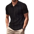 Heren gebreid zwart poloshirt met verticale streeptextuur en klassieke reverskraag - Zwart