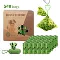 Detail view of 540 eco-friendly green bone print pet waste bags with LED dispenser and rolls - Green Capsule Dispenser With Clip / 36 Rolls / Green