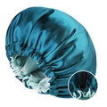 Double-layer satin sleep cap in peacock blue and mint green with adjustable strap - Adjustable / Peacock Green + Light Blue