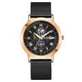 Orologio da uomo Yolako con cassa oro rosa e cinturino in maglia di acciaio nero - Quadrante Nero Cassa Oro Rosa Cinturino Nero