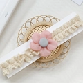 Pink fabric five-petal flower baby headband with lace band on minimalist background - Pink Single Flower