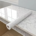 Zelfklevend behang met wit en grijs marmerpatroon voor keukenkastjes, glanzend - 60cm Breed * 1m / Landschap Wit