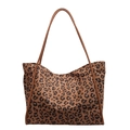 Borsa tote minimalista con stampa leopardata e manici in pelle marrone su bianco - Marrone