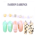 Detailed view of a 6-pair earring set with resin hoops and diverse stud designs - 6 Pairs Set - Leopard Marble (6405)