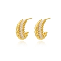 Dettaglio orecchini a C ritorti placcati oro con micro-intarsio di zirconi rettangolari - Zircone Bianco