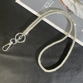 Close-up of sparkling silver rhinestone lanyard with metal lobster clasp on black leather - 6mm Rhinestone Pendant / White (K3143)