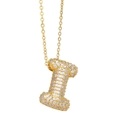 Detail of gold letter I pendant with pavé diamonds on a stylish balloon chain - Gold - Letter I (Pendant Only)