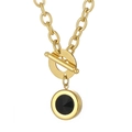 Gold chunky chain necklace with black circular pendant and OT toggle clasp closure - Gold Chain Black Stone Style (KN229662-Z)