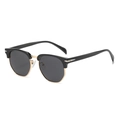 Retro semi-rimless polarized TR90 sunglasses in black and gold finish, 45-degree angle - Black Gold Frame Grey Lens