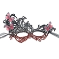 Black and dark red gradient lace masquerade mask with pink mesh butterflies and rhinestones - Rhinestone Gradient Butterfly Phoenix - Red Black