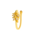 Elegant gold leaf non-pierced nose ring clip with clear zircons on white background - Wheat Ear Style (WG-1184) / Gold