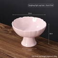 Pink ceramic dessert bowl with scalloped edges and high base pedestal, 12cm diameter - Qingfeng High Foot-Ceramic Pink