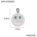Détail du pendentif smiley avec zircons blancs, yeux en gemmes vertes et dimensions - Sourire Yeux Verts Pavé de Zircone (Argent)