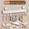 Creamy white 50cm suction cup kitchen rail with 10 sliding hooks for wall storage - Single Bar Style / 10 Hooks-50CM / Cream
