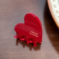 Red heart-shaped acetate hair claw clip with gold France Handmade lettering - Red-3.4cm