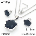 Silver jewelry set with black clover pendant necklace and matching stud earrings - Short Stud 2-Piece Set / Silver