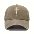 Casquette de baseball kaki délavé avec broderie blanche faith et croix vintage - Taille unique / Kaki foncé