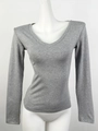 Dark gray Modal long sleeve V-neck T-shirt with fine ribbed knit texture in slim fit - XS / V-Neck / Mixed Grey