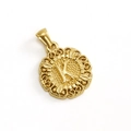 Golden round pendant featuring letter K with vintage lace border and matte texture - Letter K Style (K-Single Pendant)