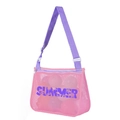 Pink mesh beach bag with purple adjustable strap and Summer logo for kids toys - SUMMER Pink with Purple Strap