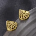 Exquisite 14K gold plated water-drop hollow mesh stud earrings with vintage texture - Hollow Fan Shield (027)